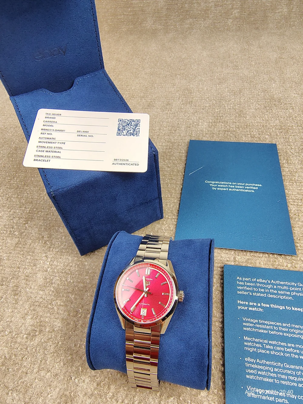 Ladies TAG Heuer Carrera Date Automatic 36mm, Pink Calibre 7 Ref. WBN2313.BA0001